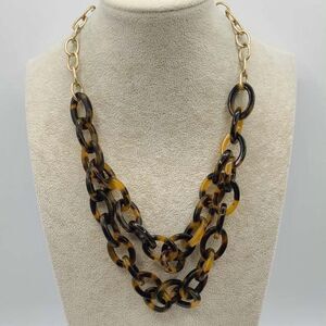 J Crew 2 Row Faux Tortoise Gold Tone Necklace